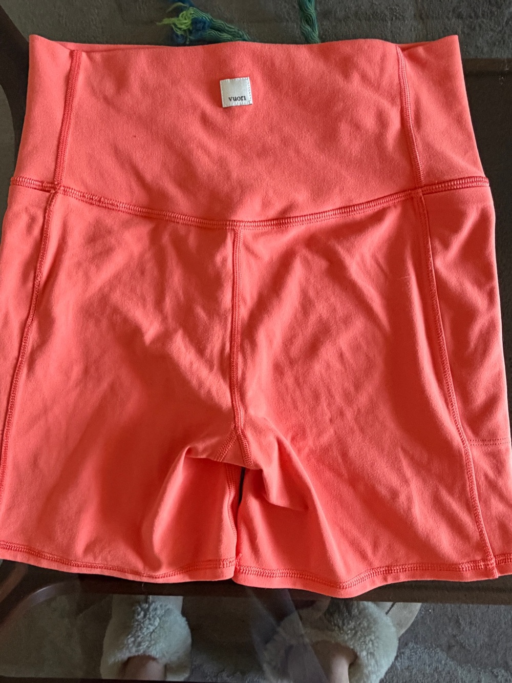 Vuori High-Rise Coral-Orange Bike Shorts and top set
